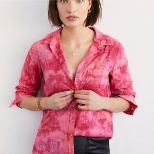 Anthropologie PILCRO Cate Pink Floral Embroidered Tie-Dye Button-down Small
